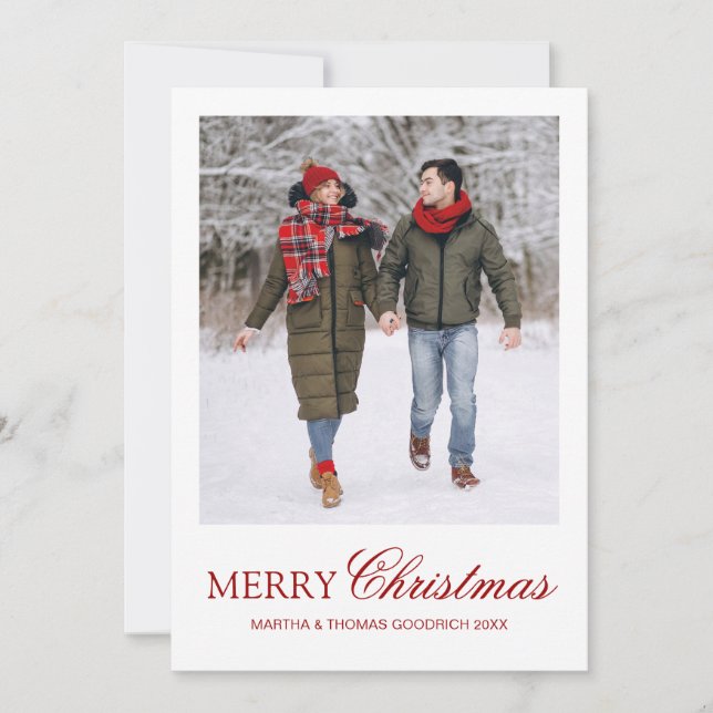 Enkel Elegant Skript Vit Ram-fotojul Julkort (Framsida)