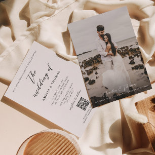 Enkel Elegant Skriptfoto QR-kod Bröllop Inbjudningar