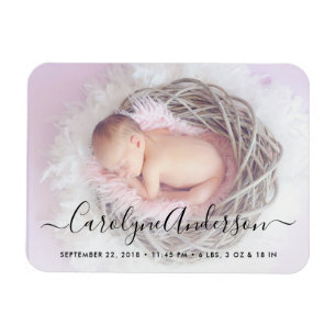 Enkel Elegant Skriptmeddelande om foto Birth Magnet