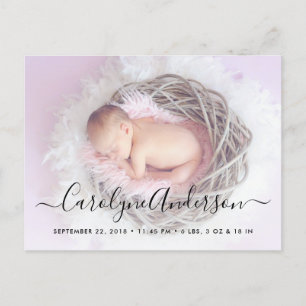 Enkel Elegant Skriptmeddelande om foto Birth Meddelande Vykort