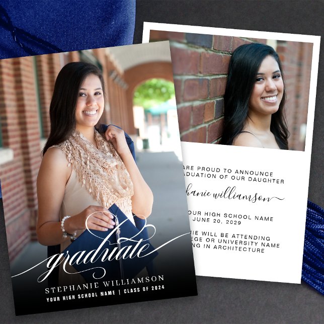 Enkel Elegant Skriptövertäckning Foto Studenten Meddelande (Simple Elegant Script Photo Graduation Announcement)
