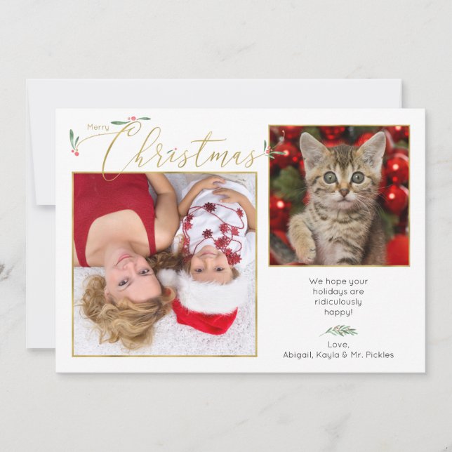 Enkel Elegant, skripttypografi 2-foto Julkort (Framsida)