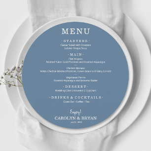 Enkel Elegant Slate Blue Round Bröllop Middag Meny