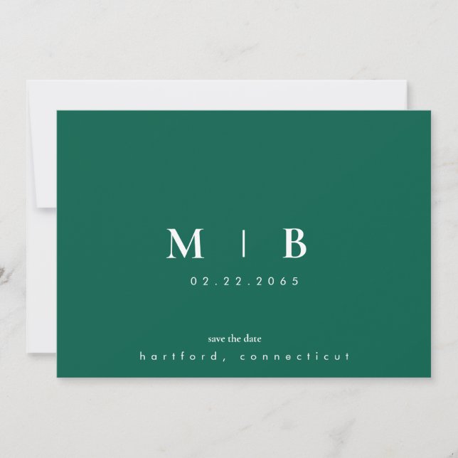 Enkel Elegant Smaragdgrön Monogram Bröllop Spara Datumet (Framsida)