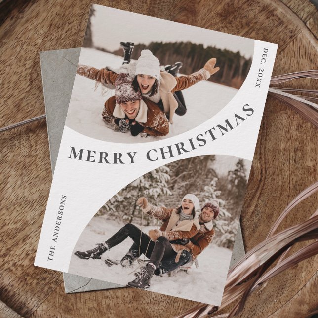 Enkel Elegant Snyggt 3 PHOTO-julkod QR-kod Julkort (Simple Elegant Stylish 3 PHOTO Christmas QR code Holiday Card)