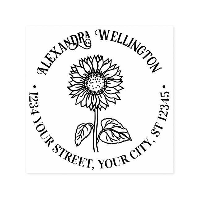 Enkel Elegant Solros #4R Namn Returadress Självfärgande Stämpel (Design)