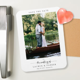 Enkel Elegant Spara Datum-manus Bröllopsfoto Magnet