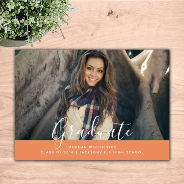 Enkel Elegant Studenten Inbjudan | ORANGE (Orange Simple Elegant Graduation Announcement)