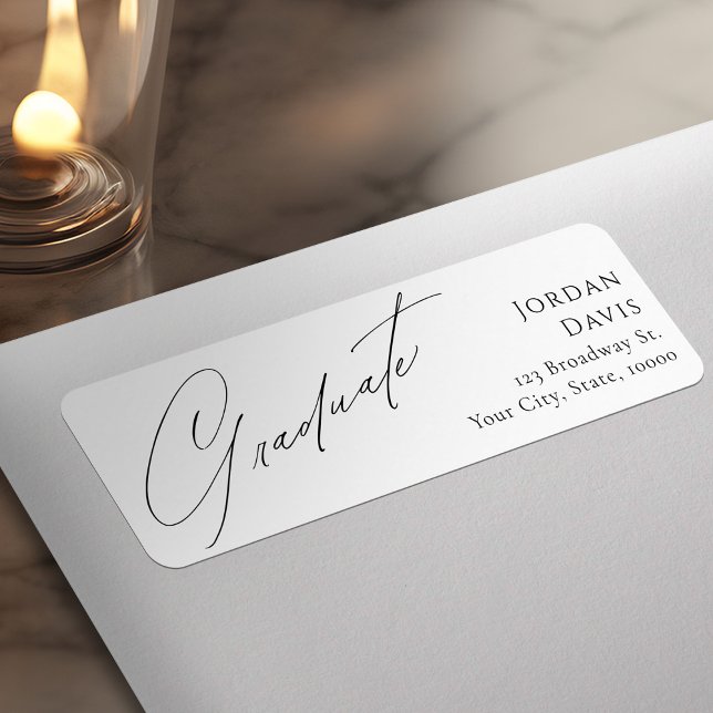 Enkel Elegant Studenten-Returadress Returadress Etikett (Simple Elegant Script Graduation Return Address Label)