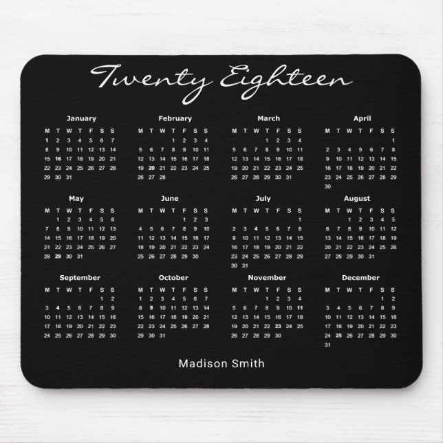 Enkel Elegant Svart 2018 Kalender Musmatta (Framsidan)
