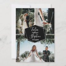 Enkel elegant svart 3 fotos grid collage bröllop