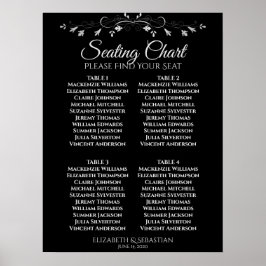 Enkel Elegant Svart 4 Bord Bröllops Sittplatskarta Poster
