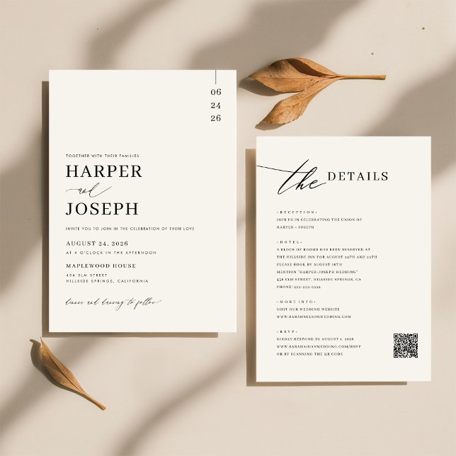 Enkel Elegant svart alla i en QR-kod Bröllop Inbjudningar (Skapare uppladdad)