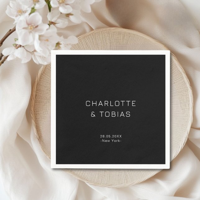 Enkel elegant svart bröllop pappersservett (Simple, elegant wedding napkins)
