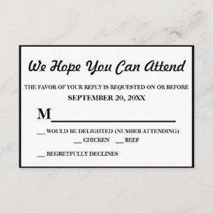 Enkel Elegant Svart Bröllops-RSVP OSA Kort