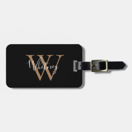 Enkel Elegant Svart Guld Skrift Namn Monogram Bagagebricka