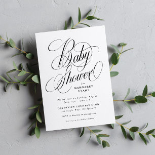 Enkel elegant svart och vit baby shower inbjudningar