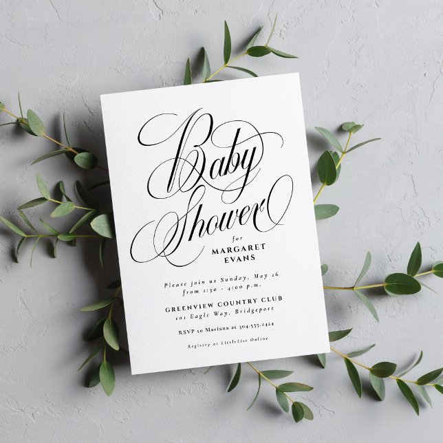 Enkel elegant svart och vit baby shower inbjudningar (Skapare uppladdad)