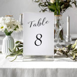 Enkel elegant svart och vit bröllop bordsnummer<br><div class="desc">Modern elegant minimalist klassisk, svart kalligrafskript för bröllopsmottagning, vit bord-kortmall med EDITABLE-NUMMER. NOTERAR att om du vill beställa olika nummer måste du anpassa dem och placera dem i shoppingvagnen ett efter ett (ett kort med nr 1, ett annat utan nr 2 osv.). Du kan ändra färg i text och bakgrund...</div>