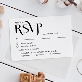 Enkel Elegant Svart och Vit Bröllops-RSVP-Kort OSA Kort