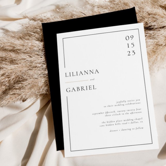 Enkel Elegant, svart och vit minimal Inbjudningar (The colors within this design and fully color-customizable!)
