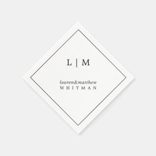 Enkel Elegant Svart och Vit Monogram Bröllopskort Pappersservett