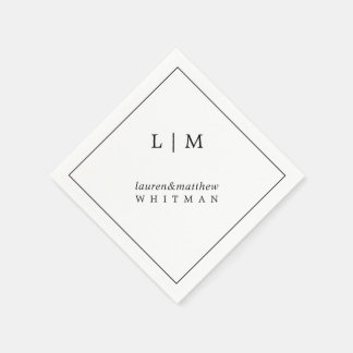 Enkel Elegant Svart och Vit Monogram Bröllopskort Pappersservett