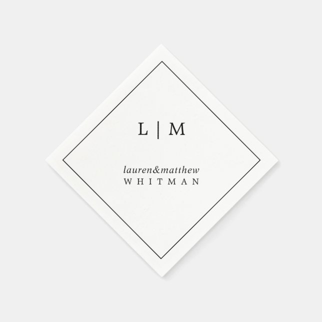 Enkel Elegant Svart och Vit Monogram Bröllopskort Pappersservett (Hörn)