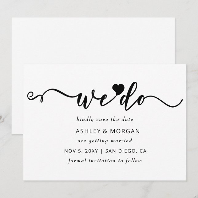 Enkel Elegant, svart och vitt hjärta som vi gör Spara Datumet (Fram/baksida)