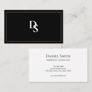 Enkel Elegant Svart och Vitt Monogram Initial Visitkort