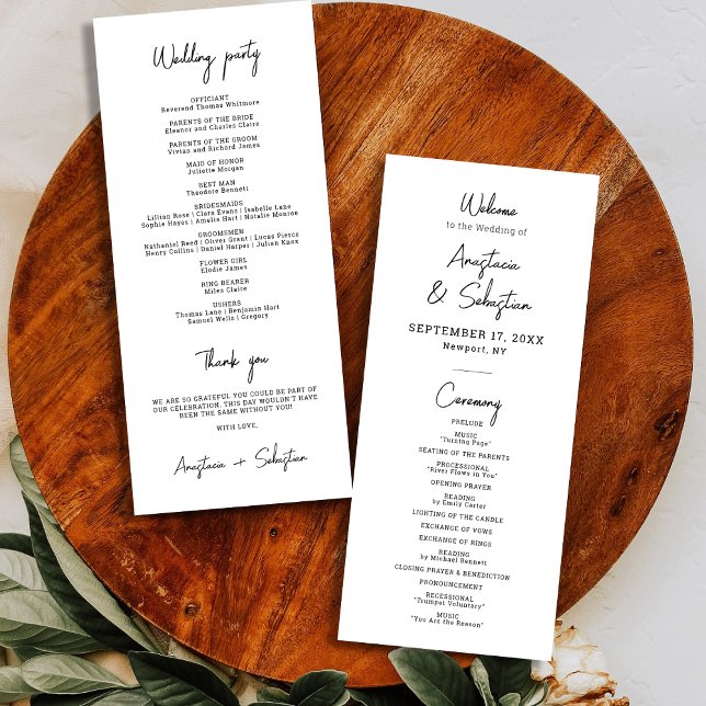 Enkel Elegant, svart och vitt skript Bröllop Program (Simple Elegant Black and White Script Wedding Program)