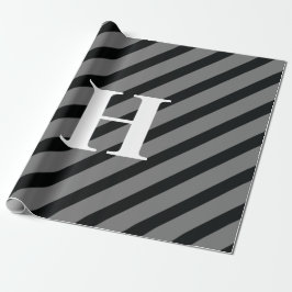 Enkel Elegant Svartvit Grått Vit Rand Monogram Presentpapper