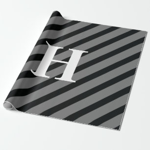 Enkel Elegant Svartvit Grått Vit Rand Monogram Presentpapper