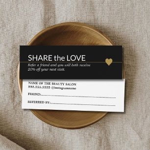 Enkel Elegant Svartvit Guld Hjärtreferens Litet Visitkort