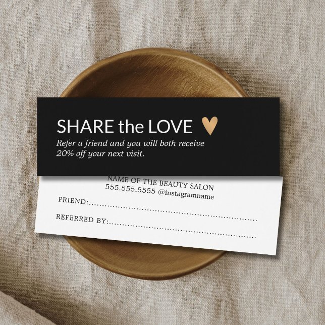 Enkel Elegant Svartvit Guld Hjärtreferens Litet Visitkort (Skapare uppladdad)