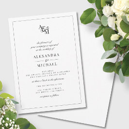 Enkel Elegant Svartvit Modern Monogram Bröllop Inbjudningar