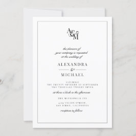 Enkel Elegant Svartvit Monogram OSA Bröllop Inbjudningar