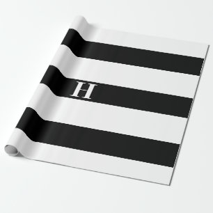 Enkel Elegant Svartvit Rand Enkelt Monogram Presentpapper