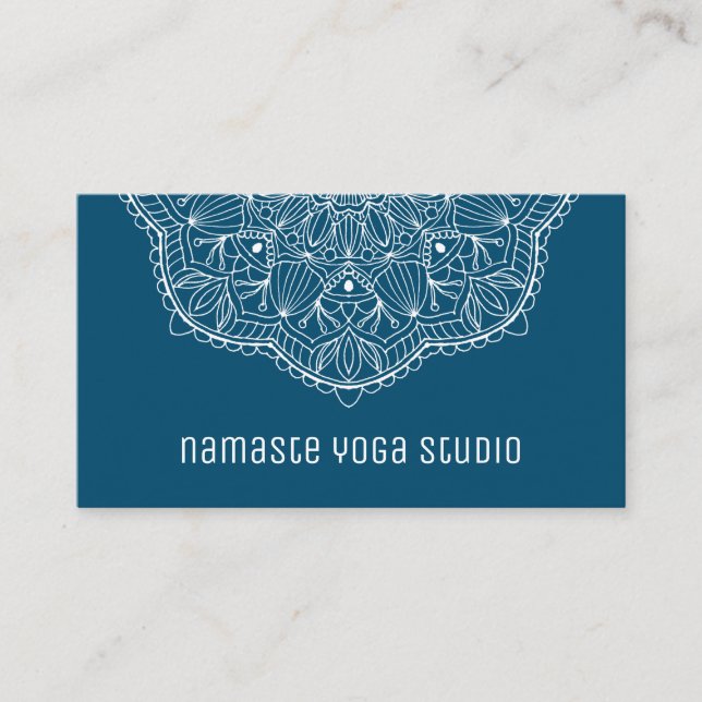Enkel Elegant Teal Hand plockade Mandala Visitkort (Framsida)