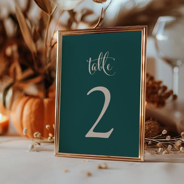 Enkel Elegant Teal Taupe Fall Boho Bröllop Bordsnummer (Simple Elegant Teal Taupe Fall Boho Wedding Table Number by Painted Paperie
)