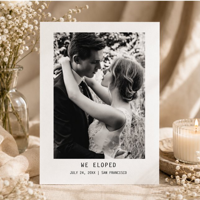 Enkel Elegant Text & Foto | Bröllopsannons Vykort (Simple Elegant Text & Photo | Wedding Announcement Postcard)
