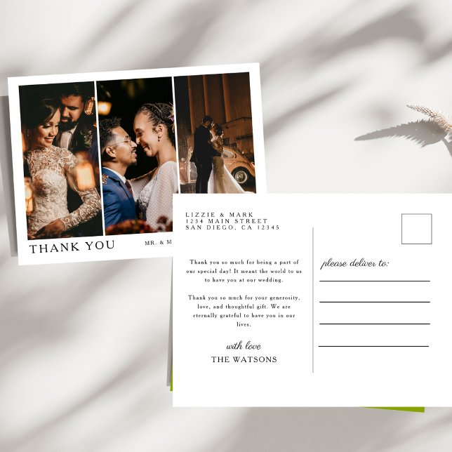 Enkel Elegant Text och Foto Bröllop Tacksamhet Vykort (Skapare uppladdad)