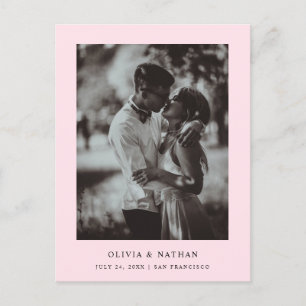 Enkel Elegant Text och Foto Rosa Spara Datum Meddelande Vykort