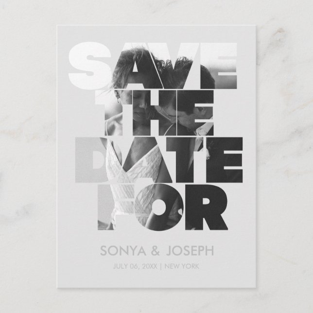 Enkel Elegant Text och Foto Spara Datum Vykort (Framsida)