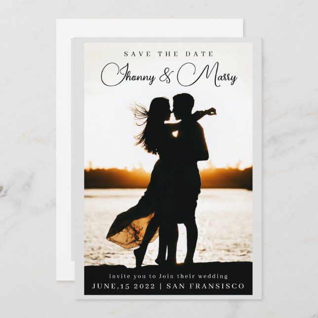 Enkel Elegant Text och Foto | Spara datumet Inbjudningar (Fram/baksida)