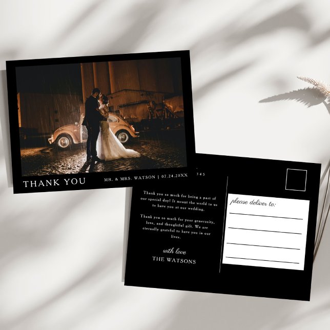 Enkel Elegant Text och Photo Bröllop Tack Vykort (Skapare uppladdad)