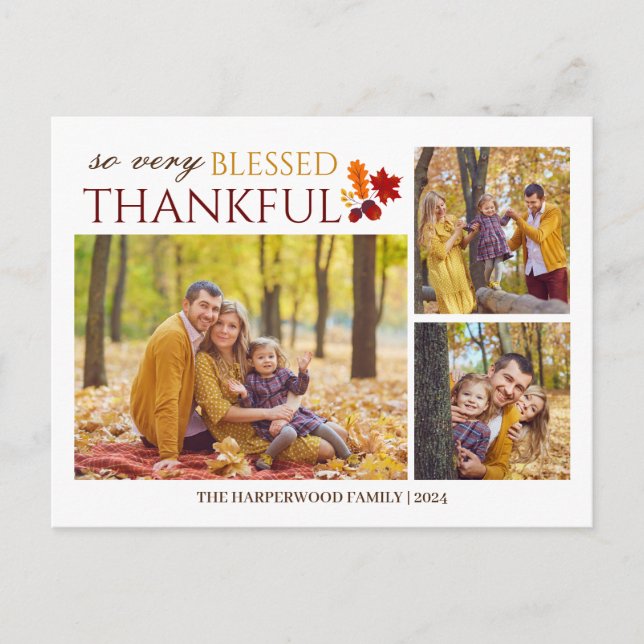 Enkel Elegant thanksgiving i  3 bild Helg Vykort (Framsida)
