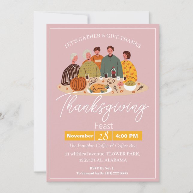 Enkel Elegant Thanksgiving Middag Pumpa Turkiet Inbjudningar (Framsida)