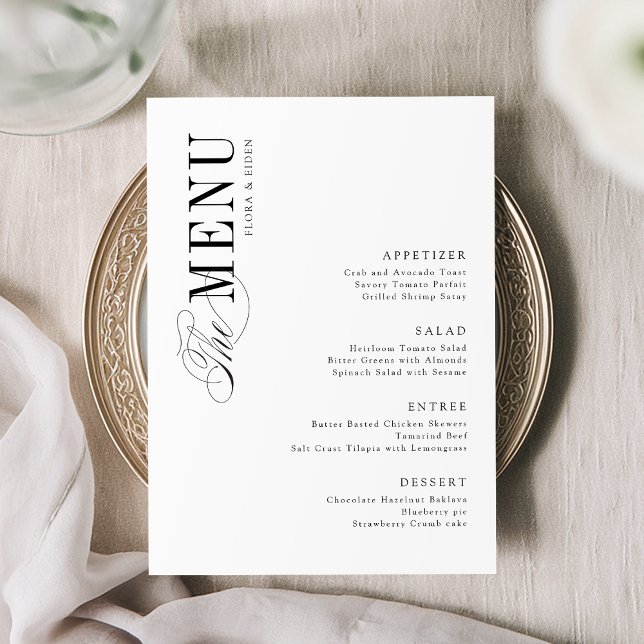 Enkel Elegant Tidlös Typografi Bröllop Meny (Simple Elegant Timeless Typography Wedding Menu)
