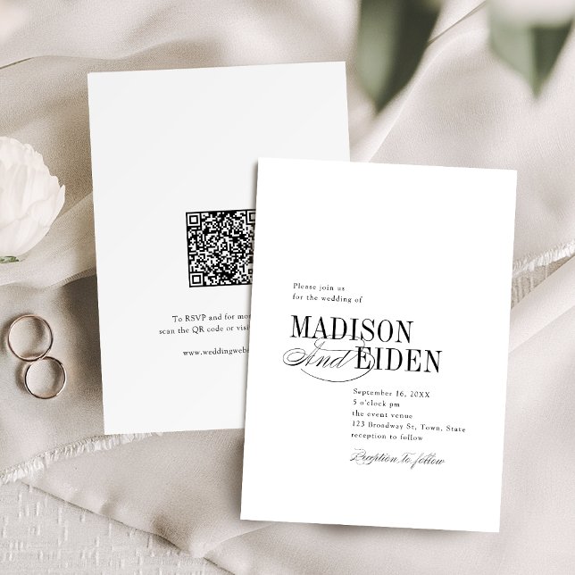 Enkel Elegant Tidlös Typografi QR-kod Bröllop Inbjudningar (Simple Elegant Timeless Typography QR code Wedding Invitation)